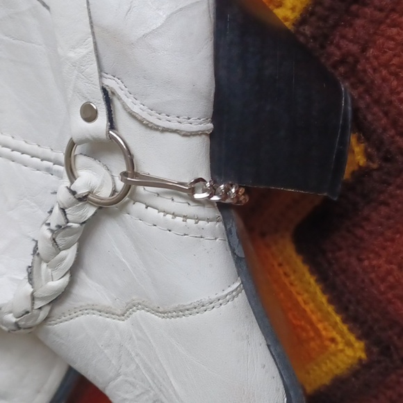 Vtg Frye Leather Boots Women's Sz 9 Braided Harness Block 2" Heel Pointed White - Picture 4 of 10